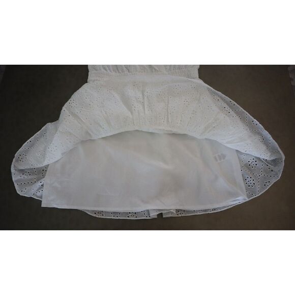 WAYF Women's Sz M White Reese Smocked Waist Tiered Eyelet Cotton Mini Dress - Picture 7 of 15